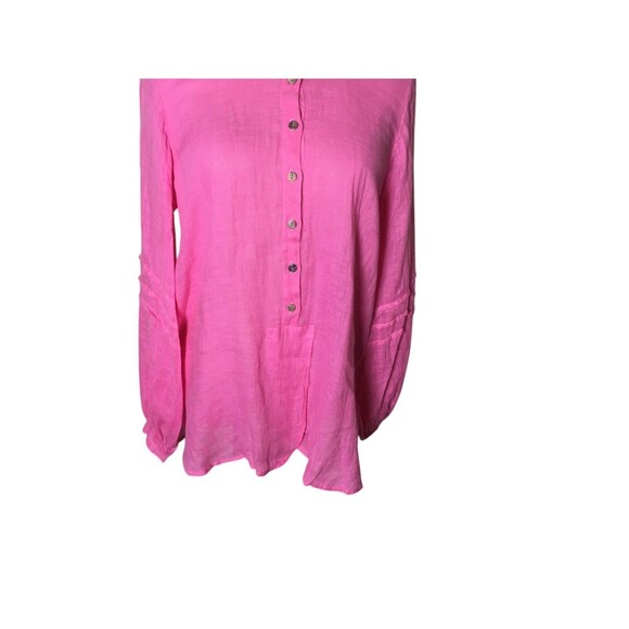 Click CMC Top Women's Size Large Pink Button Up Long Sleeve 100% Linen - Picture 3 of 8